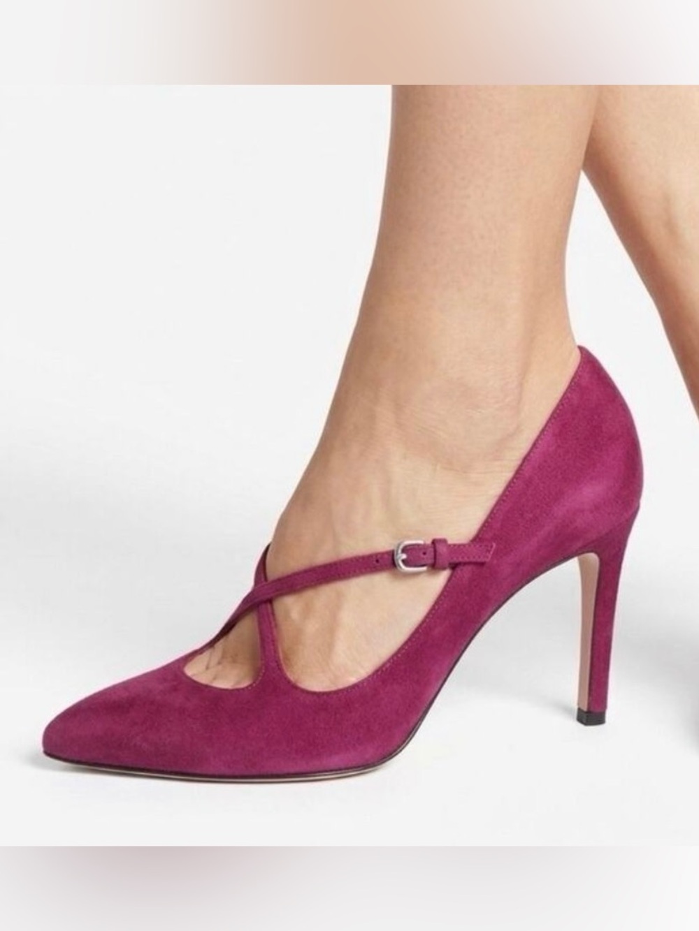 Sebastian Milano Pink Fuchsia Suede Pumps Shoes Crisscross Buckle Strap 8.5B